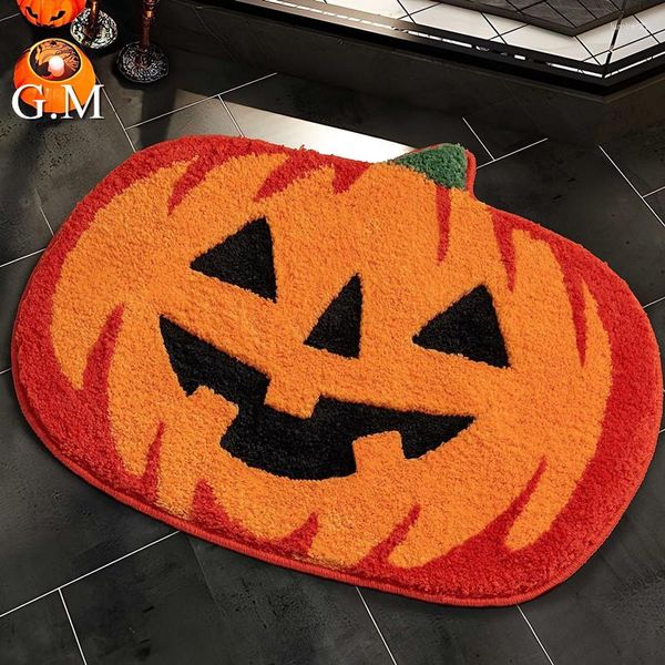 Tappeti Tappeto da bagno zucca di Halloween addensare zerbino assorbente in peluche zucche arancioni tappetini igienici lavabili antiscivolo Decor