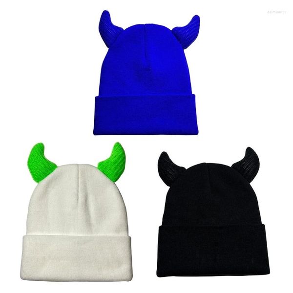 Boinas Chica Dibujos animados Diablo Cuerno Knit Beanie Hat Y2K Party Po Props Holiday Angel