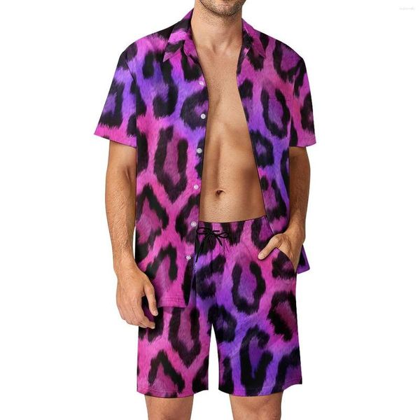 Herren-Trainingsanzüge, zweifarbig, Herren-Sets, Geparden-Aufdruck, lustiges Freizeithemd-Set, kurzärmelige Grafik-Shorts, Sommer-Strandmode-Anzug, große Größe