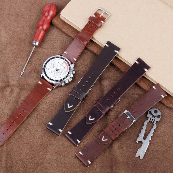 Uhrenarmbänder, Vintage-Rindsleder-Armbänder, Armband, 22 mm, handgefertigt, Ölwachs, echtes Leder, Schnellverschluss-Armband