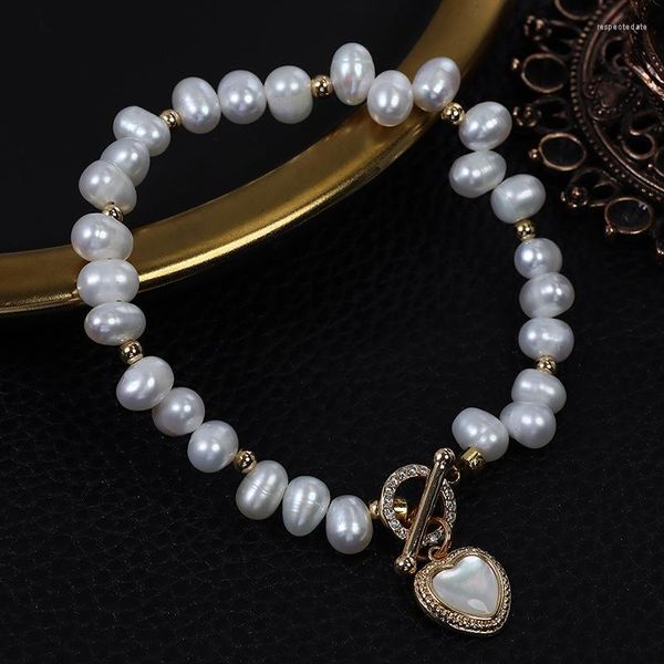 Strang Mode Natürliche Süßwasser Perle Armbänder Für Frauen Herz Stein Charme Knebelverschluss Unregelmäßige Barock Hochzeit