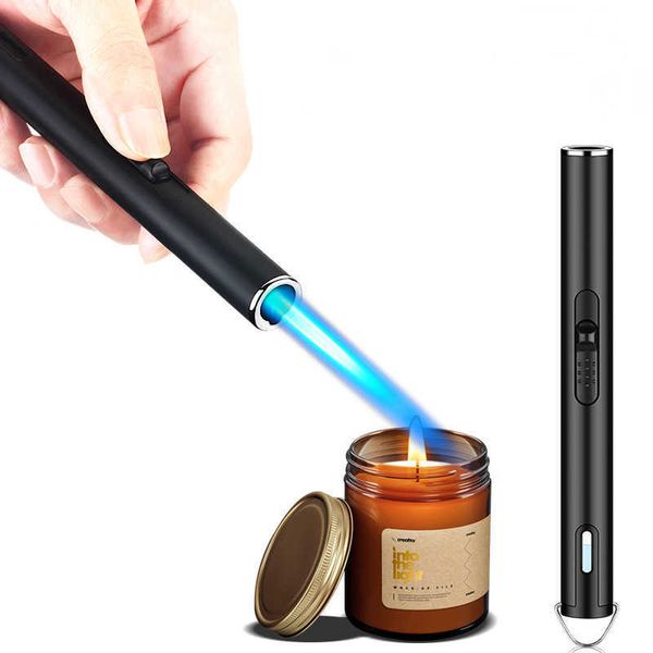 Long convenient cigarette lighter special for cigar barbecue with hook, torch, windproof inflatable luminous gift EQLZ