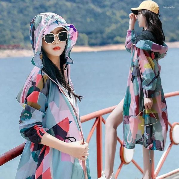 Giacche da donna Abbigliamento estivo per la protezione solare Giacca UV Traspirante coreano Cappotto lungo sottile Giacca a vento da esterno Capispalla