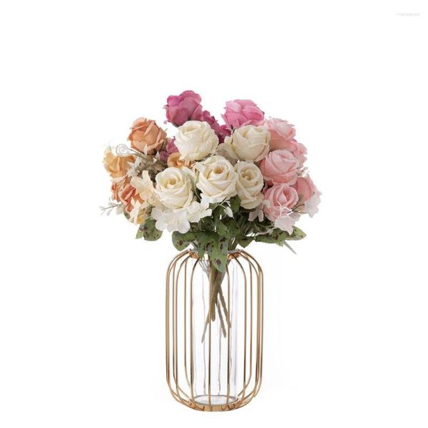 Flores decorativas 6 cabeças flor artificial seda rosa de alta qualidade peônia buquê falso para mesa casamento festa vaso decoração casa