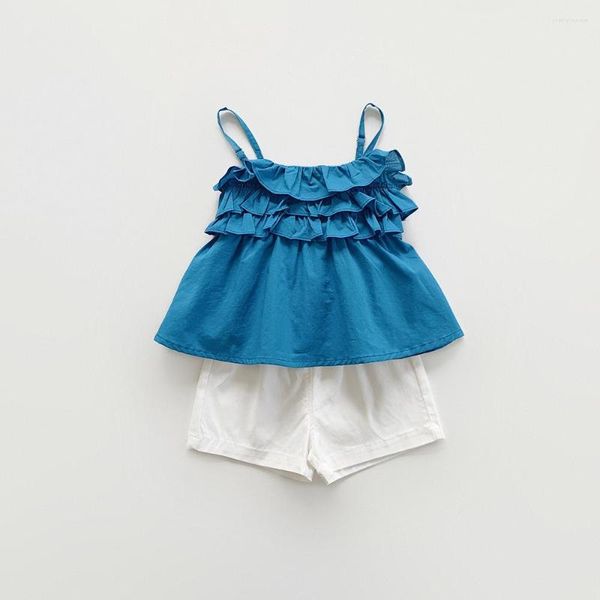 Kleidungssets 2023 Stile Mädchen 2-teiliges Set Rüschen Hemd Shorts Sommermode Kinderanzüge 2-7 Jahre