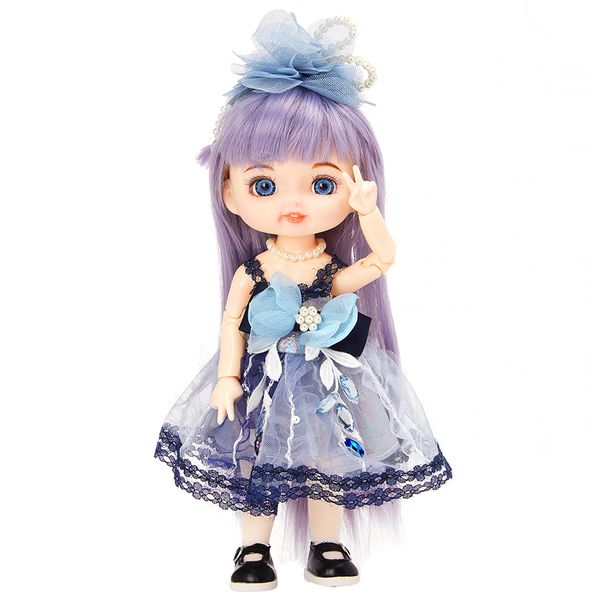 Muñecas 22,5 cm vestido púrpura BJD Kawaii estilo oscuro maquillaje clásico muñeca cuerpo móvil grandes ojos azules juguetes para niñas regalo de cumpleaños 230906