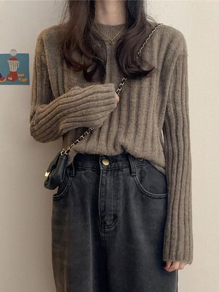 Maglioni da donna Maglioni solidi da donna Maglione donna invernale allentato a maniche lunghe maglione da donna lavorato a maglia O collo addensato B70