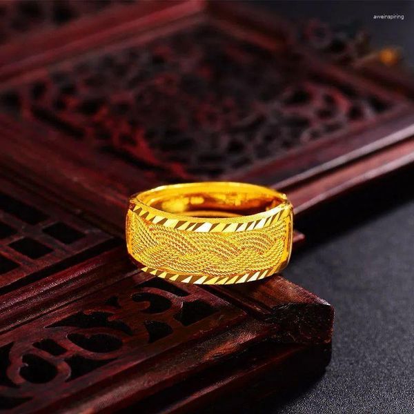 Fedi nuziali Ampio anello da dito intrecciato unisex in oro giallo 24 carati, apertura da uomo e da donna, regolabile, non sbiadisce facilmente