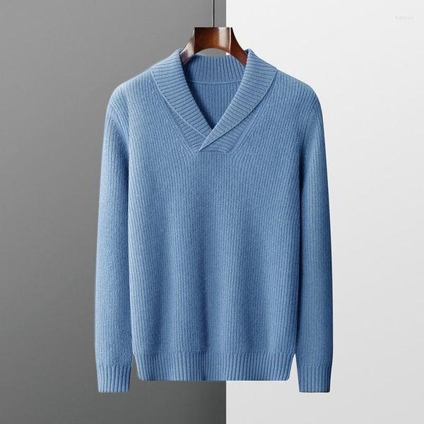 Suéter masculino polo cor sólida listrado suéter confortável blusa chinesa chique outono/inverno pulôver de caxemira