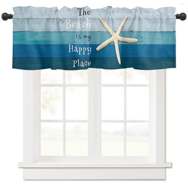 Cortina oceano praia grão de madeira azul gradiente cortinas curtas cozinha café vinho armário porta janela pequena decoração casa