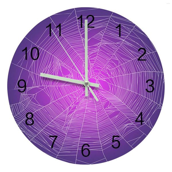 Orologi da parete Halloween Viola sfumato Grandi aghi luminosi rotondi Orologio Decor Camera Ornamenti appesi Silenziosi