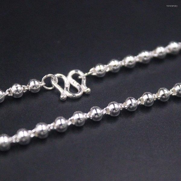 Ketten Echt 999 Feinsilber Halskette 3 mm Perlengliederkette 17,7 Zoll für Frauen