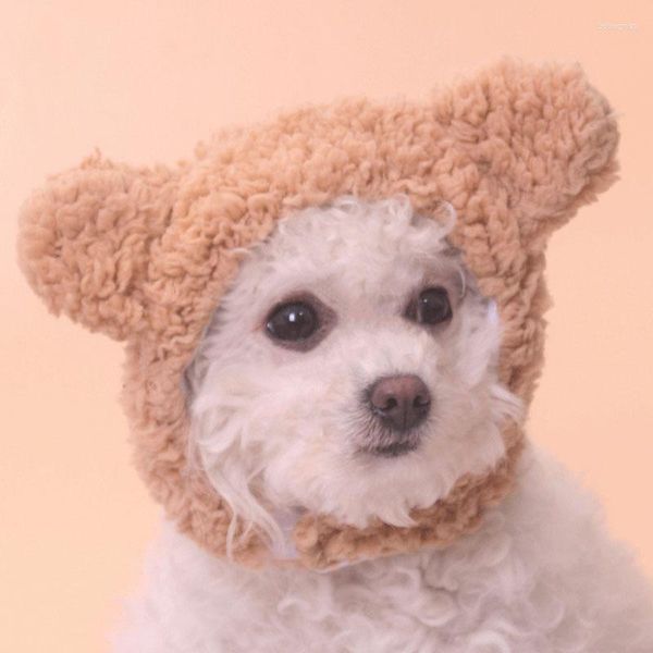 Cão vestuário inverno bonito animal de estimação polar pelúcia urso dos desenhos animados capa de cabeça para gatos e cães universal pequena roupa quente