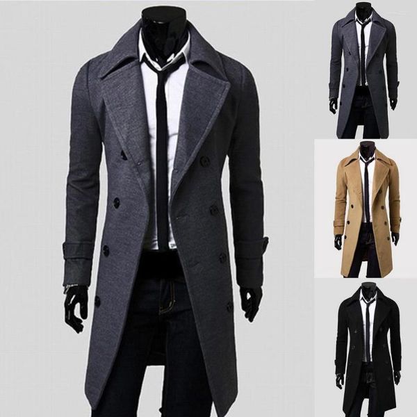 Trench da uomo Cappotto semplice Temperamento Giacca in puro colore resistente al freddo Bottoni Outwear lungo per ufficio