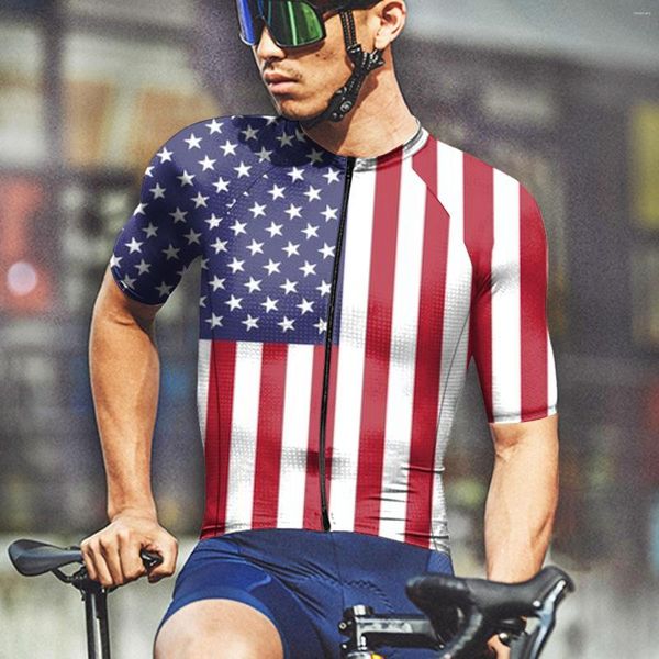 Homens camisetas Mens Grande e Alto Verão Lazer Esportes Ciclismo Roupas Moda 3D Independência Dia Algodão Manga Longa Tee