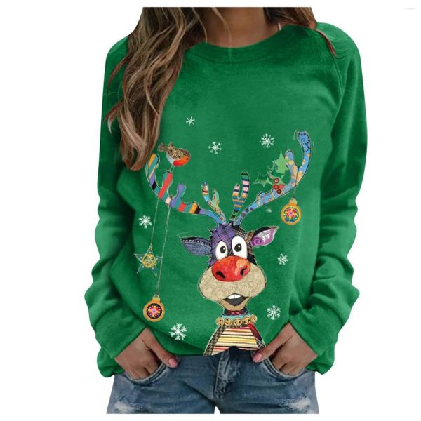 Moletom feminino com capuz estampado feminino Natal novidade jumpers suéter de natal tops manga comprida gola redonda pulôver casual plus size S-6XL
