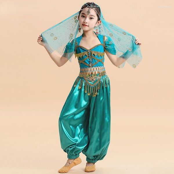 Palco desgaste crianças Bellydance desempenho profissional barriga dança terno bollywood dança vestido oriental egípcio