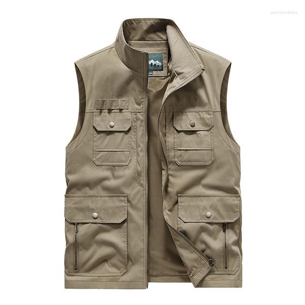 Gilet da uomo Gilet da uomo Giacca con cerniera Gilet senza maniche Tasche Workear Cargo Giacca a vento Nero Khaki Army Many Pocket Coat