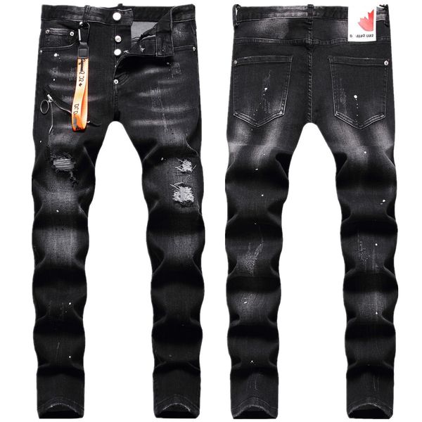 Jeans da uomo Toppa con foro per corda con cerniera con decorazione a pois in vernice elastica grigia nera