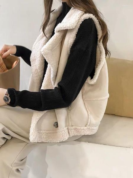 Coletes femininas colete mulheres roupas de inverno 2023 sem mangas cardigan moda coreana jaquetas pesadas colete de pele solta