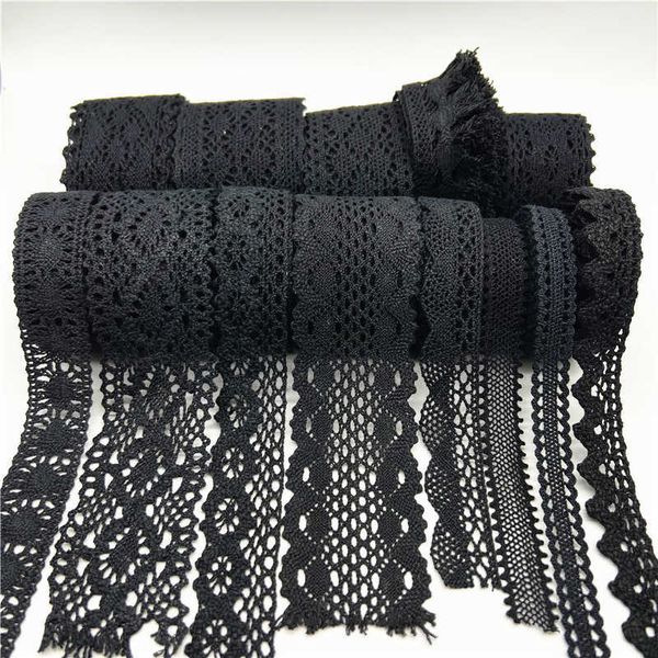 2 yards/lotto 10mm-50mm Nastro di pizzo di cotone nero per abbigliamento Tessuto da cucire Trim Tessuto di pizzo di cotone all'uncinetto Accessori fatti a mano