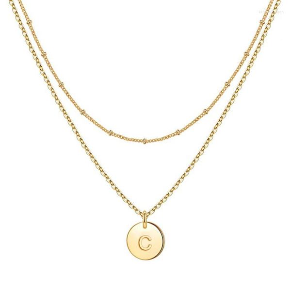 Anhänger Halsketten Layered AlloyInitial Für Frauen Teenager Mädchen Geschenke Schmuck Münze Gold Anfangsbuchstabe A-Z