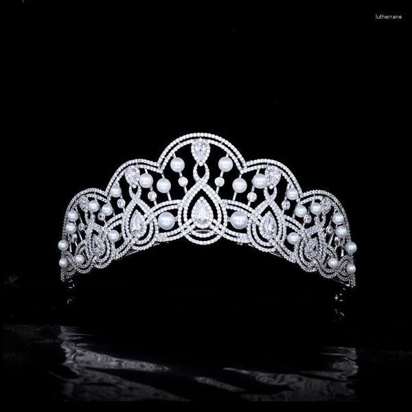 Grampos de cabelo princesa acessórios high-end cobre zircão pérolas coroas casamento tiara hairwear fino metal brilhante jóias para mulher clássico