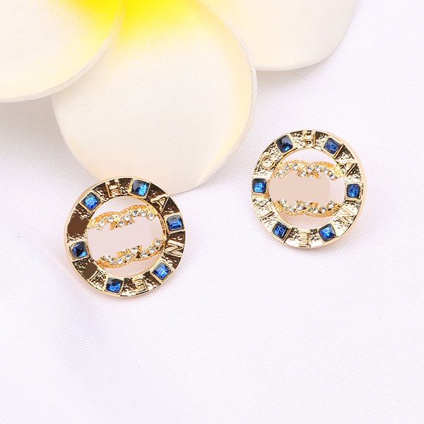 Moda placcato oro 18 carati lettere stud argento 925 designer di marca di lusso geometriche donne famose rotondo cristallo strass perla orecchino festa di nozze Jewerlry