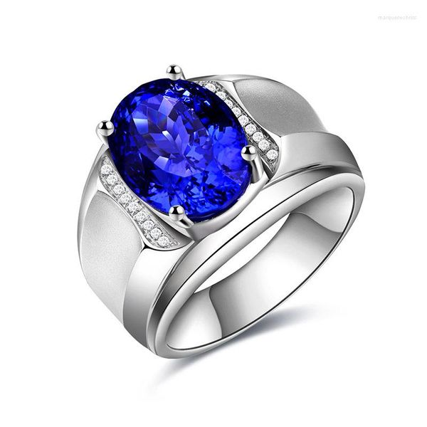 Anéis de casamento requintado metal prata luxo moda incrustada azul zircão masculino abertura dominante ajustável temperamento jóias