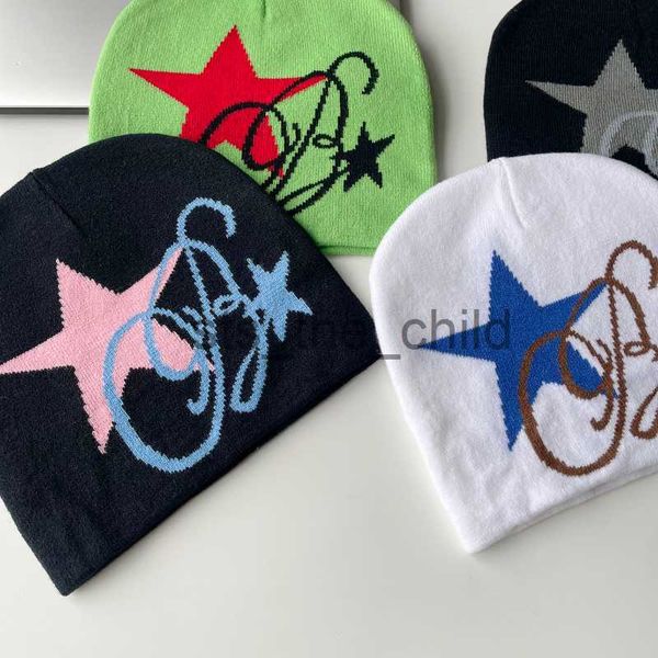 Beanie/Kafatası Kapakları Erkek Kızlar Hip Hop Sokak Hip Hop Örgü Şapkası Kadınlar Y2K Style Star Beanie Şapka Sonbahar Kış Moda Kafataları Kapakları X0907 X0908