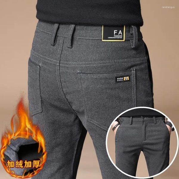 Calças masculinas de lã 2024 inverno engrossar masculino quatro estações calças de negócios roupas retas casuais harem tamanho 38