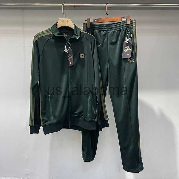 Erkeklerin Trailsits Mesh Neddles Awge Zipper Ceket Sweetpant Suit Erkek Kadın Yüksek Kalite Nakış Kelebek Stripes Sıradan Spor Giyim Trackpant X0907