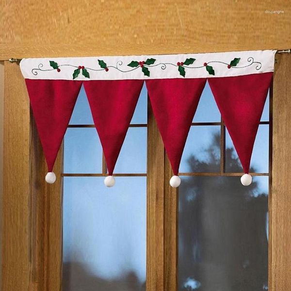 Perde Noel küçük kırmızı şapka şekli dekoratif oda pencere kapısı mutfak dolabı süsleri Noel malzemeleri