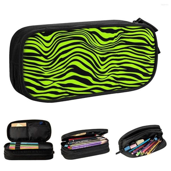 Cosmetic Bags Neon Zebra Print Pencil Cases Classic Animal Pattern Pen Holder Girls Boys Big School Supplies Zipper Box