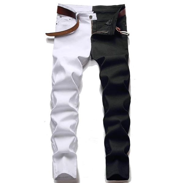 Männer Jeans Männliche Amerikanische Stile Mode Nähen Schlanke Zweifarbige Weiße Und Schwarze Trend Stretch Hosen Denim Pants2187