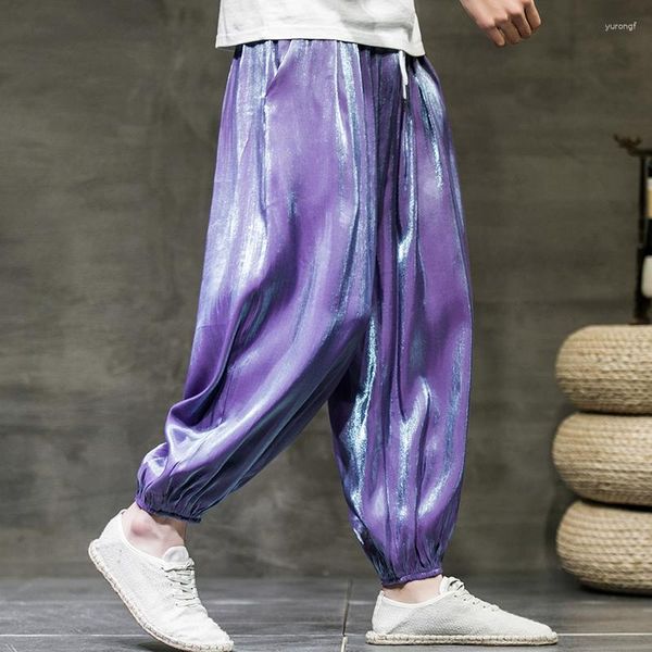 Herrenhose Plus Größe 5XL-M Männer Chinoiserie Lose Lässige Helle Reflektierende Japanische Leinen-Jogginghose Mit Weitem Bein Jogging