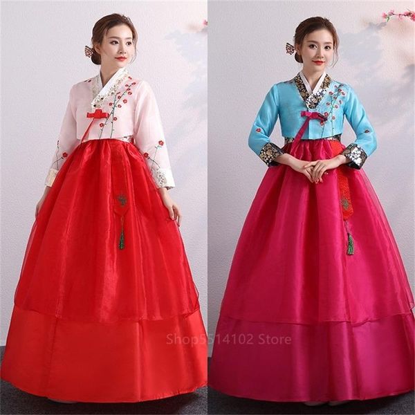 Bühnenkleidung, koreanisches traditionelles Kostümkleid für Erwachsene Frauen, Mode, asiatische Tanzaufführung, Festival-Feier, bestickt