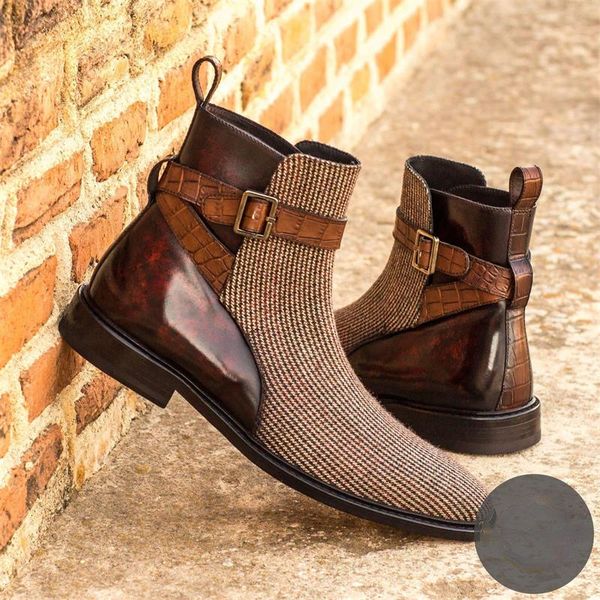 Botas moda estilo britânico tornozelo botas clássico casual festa rua pu costura camurça cor combinando fivela negócios diários homens sapatos 230907