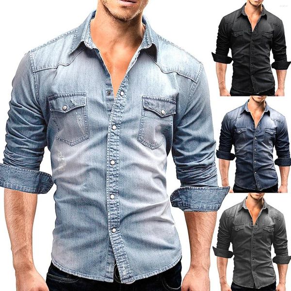 Herrenjacken 2023 Herumn Casual Denim Jacke Mode männliche Feste Farbe langschleizter Lampe Slim Button Shirts Mantel xxxl