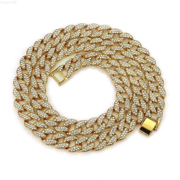 Fornecimento de colar venda quente jóias cristal banhado a ouro corrente com colar cubano link brilhante fábrica strass gwttj