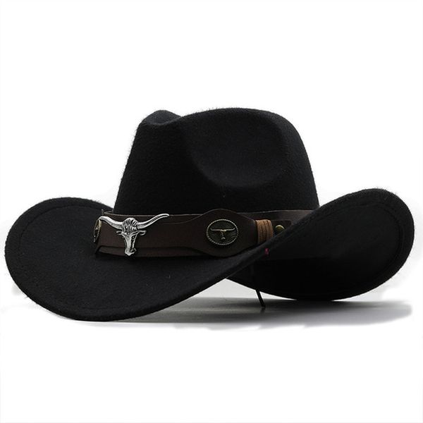 Geniş Memlu Şapkalar Kova Batı Kovboy Şapkası Cowgirl Cap Jazz Fedora Kadınlar İçin İnek Bandıyla Hissetti Erkek Çocuklar 230907