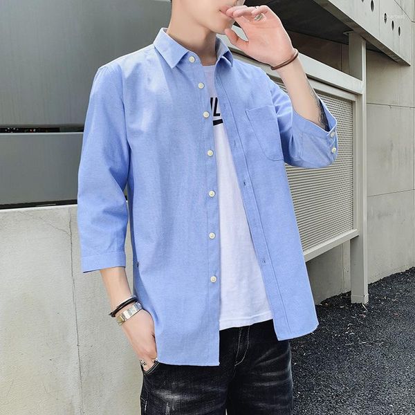Мужские повседневные рубашки и блузки, мужская модная корейская версия, свободная модная мужская одежда с рукавами 3/4, большие размеры 5XL