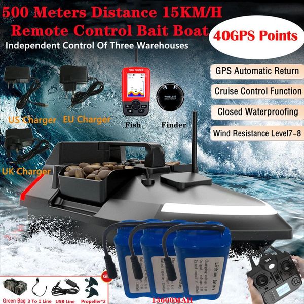 ElectricRC Boats Großes Sonar, 40 GPS, automatische Rückkehr, RC-Köderboot, 500 m, Kreuzfahrt mit fester Geschwindigkeit, wasserdicht, 3 Hopper, GPS, intelligente Fernbedienung, Angeln, 230906