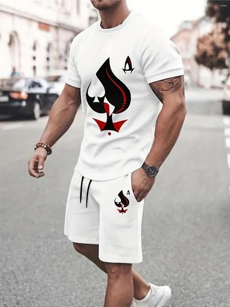 Herren Trainingsanzüge Poker Card Elements Grafikdruck Set Lässige Kurzarm-T-Shirt-Shorts für den Sommer