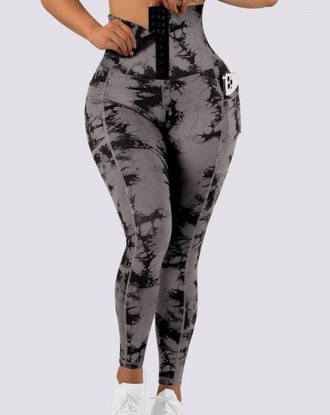 Pantaloni da donna Moda Casual Skinny Yoga 2023 Donna Autunno Lungo Tie Dye Stampa Sport Tasca Design Pantaloni sportivi Leggings