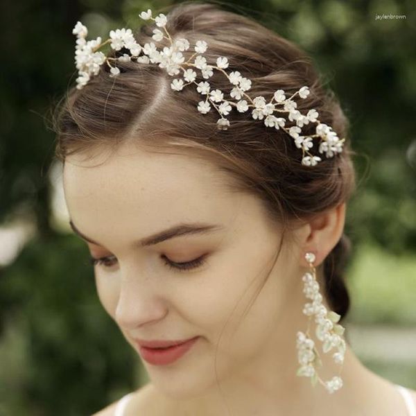 Kopfschmuck Braut Hochzeit Zubehör Kopfschmuck handgemachte Tiara Stirnband Kopf Blume Haarschmuck und Ohrtropfen Set FANWEIMEI#F241