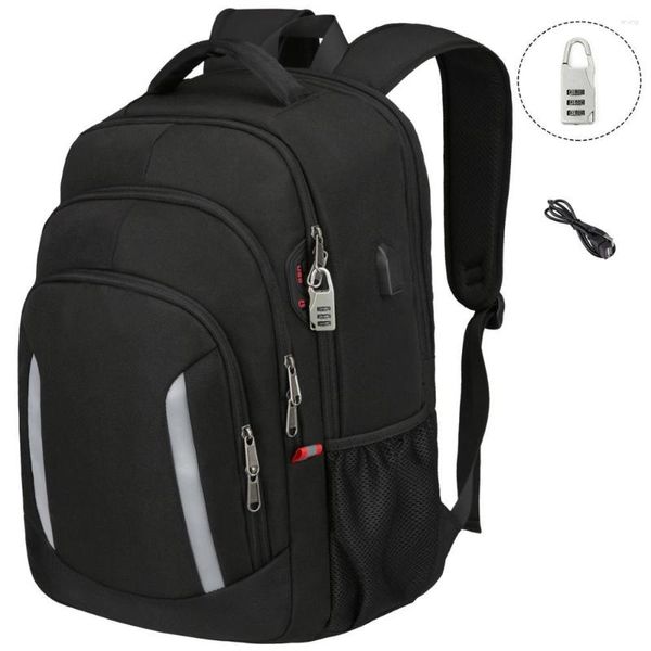 Zaino XQXA Uomo Borsa per laptop da 17 pollici Zaino da viaggio unisex Scholl per adolescenti Ricarica USB Blocco antifurto Colore Nero