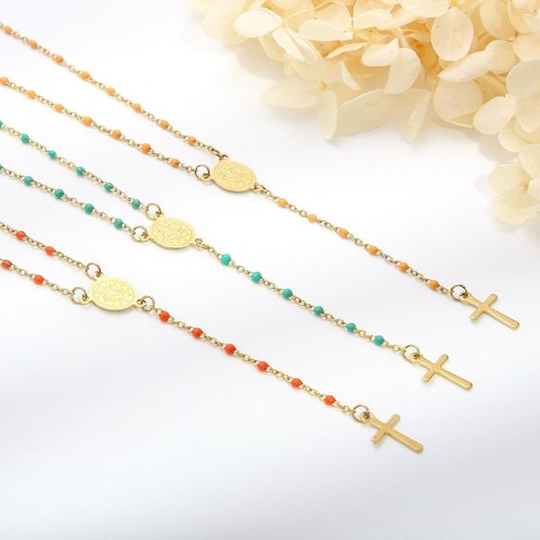 Anhänger Halsketten Vintage Gold Farbe Christian Kreuz Böhmen Religiöse Rosenkranz Halskette Für Frauen Mom Charme Mode Schmuck Geschenke