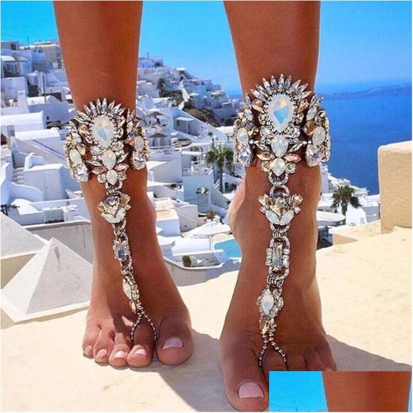 Cavigliere Boho Cavigliera di cristallo Australia Vacanza al mare Bracciale alla caviglia Sandali Catena per gamba a Y Dichiarazione femminile Gioielli per piedi Asteria Lyra Dro Dh8Xe