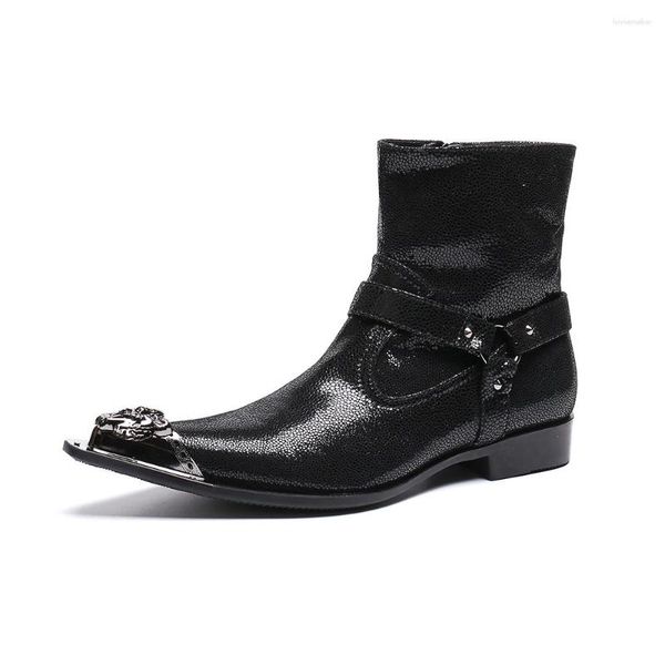 Сапоги Christia Bella, однотонная мужская обувь с пряжкой, модная мужская обувь из натуральной кожи с острым носком, большой размер, короткие на молнии